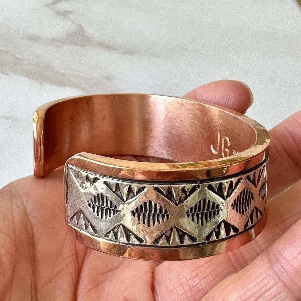 Mens Navajo Sterling Copper Cuff Bracelet 7.5in Signed Secatero Heavy 90g Native - Picture 4 of 8